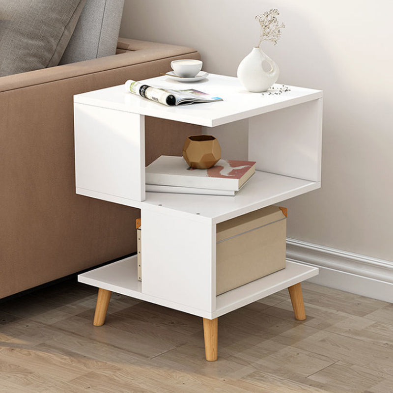 Wooden Side Table Double Tier Modernistic Style Geometric for Living Room