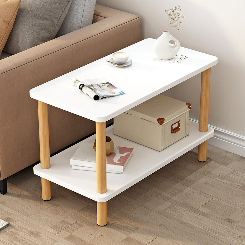 Wooden Side Table Double Tier Modernistic Style Geometric for Living Room