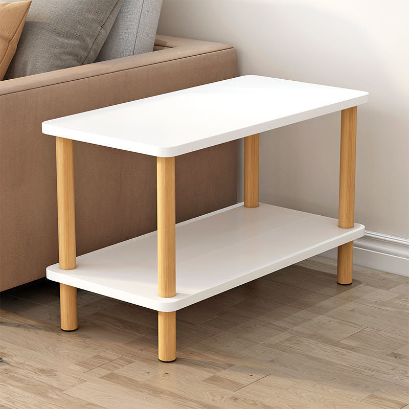 Wooden Side Table Double Tier Modernistic Style Geometric for Living Room