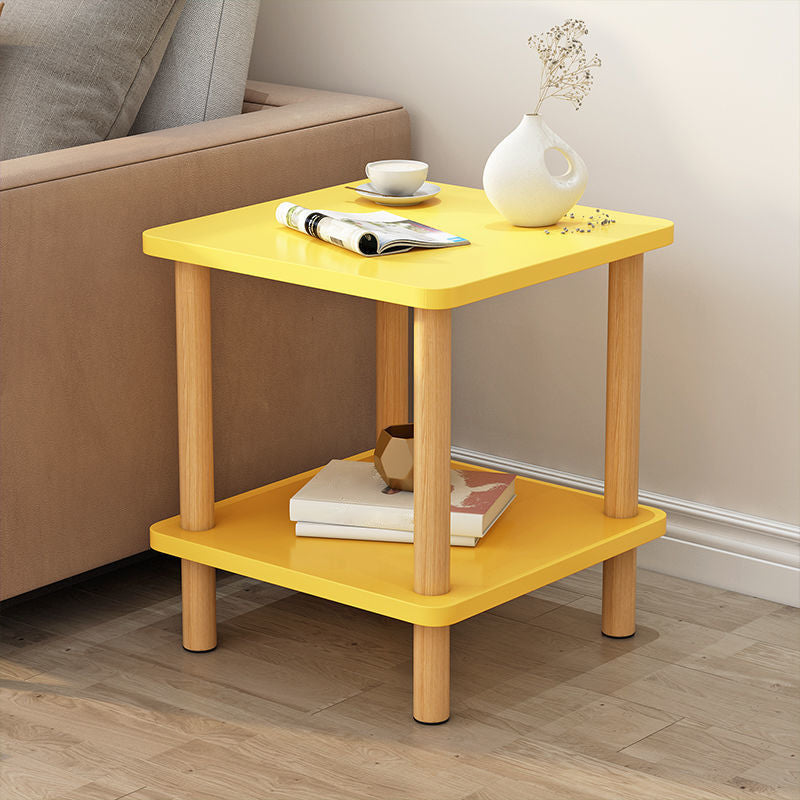 Wooden Side Table Double Tier Modernistic Style Geometric for Living Room