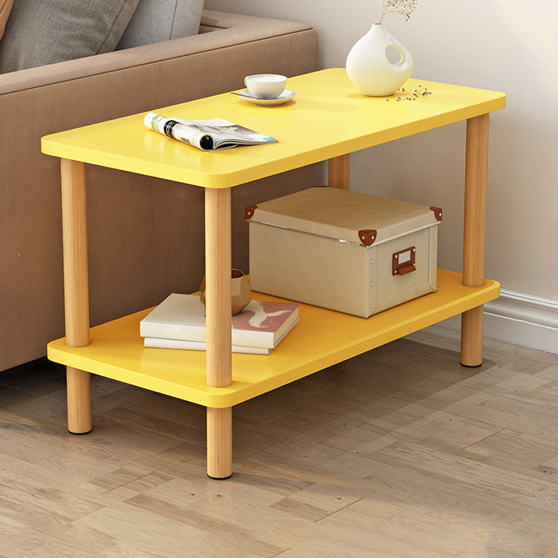 Wooden Side Table Double Tier Modernistic Style Geometric for Living Room