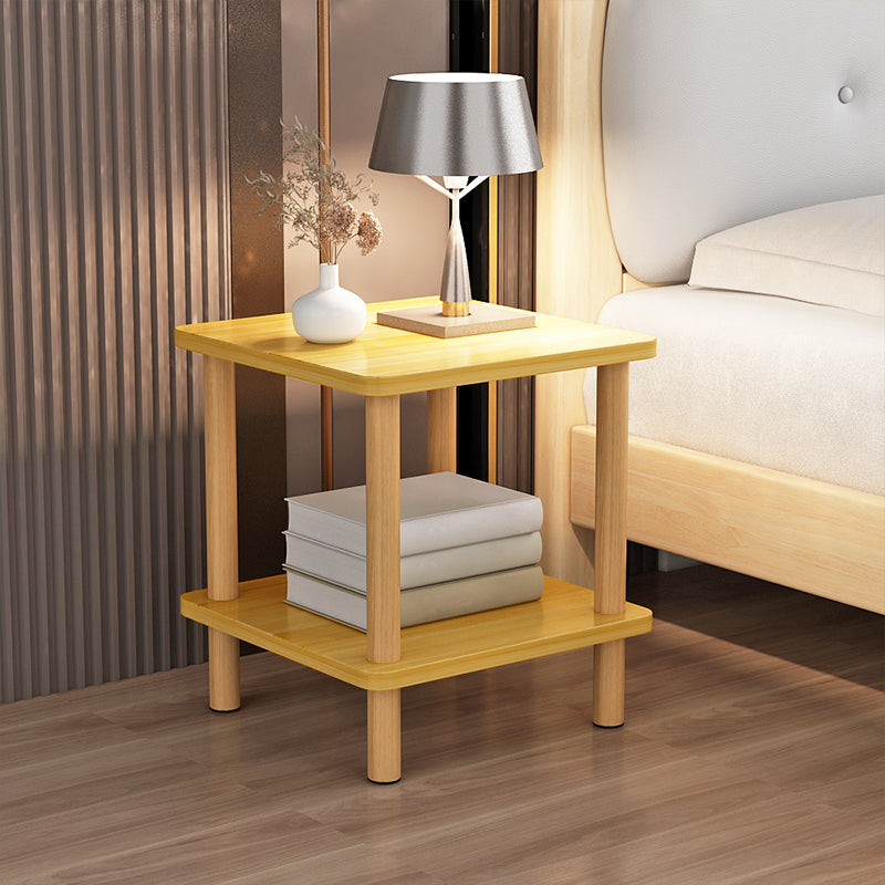 Wooden Side Table Double Tier Modernistic Style Geometric for Living Room