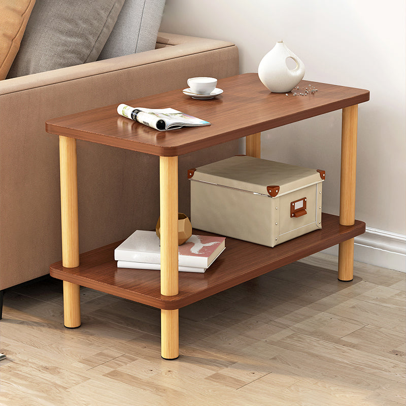 Wooden Side Table Double Tier Modernistic Style Geometric for Living Room