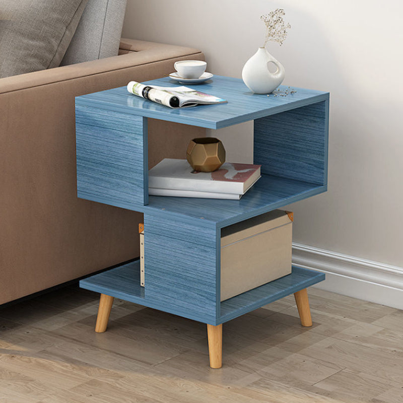 Wooden Side Table Double Tier Modernistic Style Geometric for Living Room