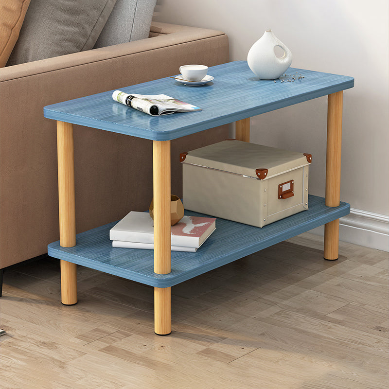 Wooden Side Table Double Tier Modernistic Style Geometric for Living Room