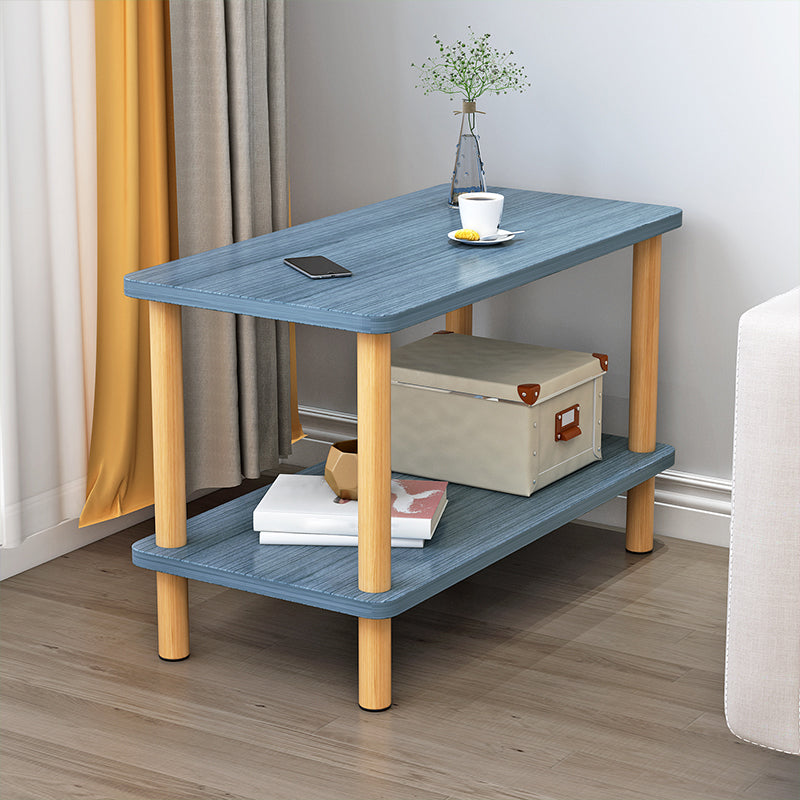 Wooden Side Table Double Tier Modernistic Style Geometric for Living Room