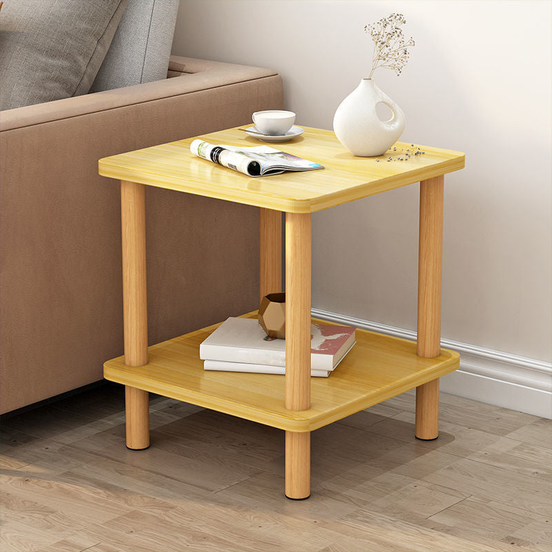 Wooden Side Table Double Tier Modernistic Style Geometric for Living Room