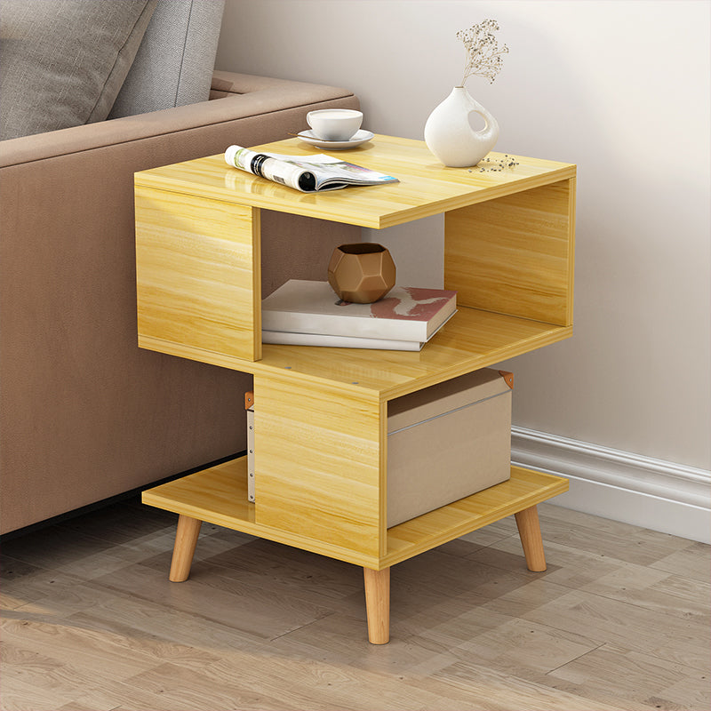 Wooden Side Table Double Tier Modernistic Style Geometric for Living Room