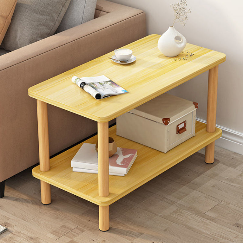 Wooden Side Table Double Tier Modernistic Style Geometric for Living Room