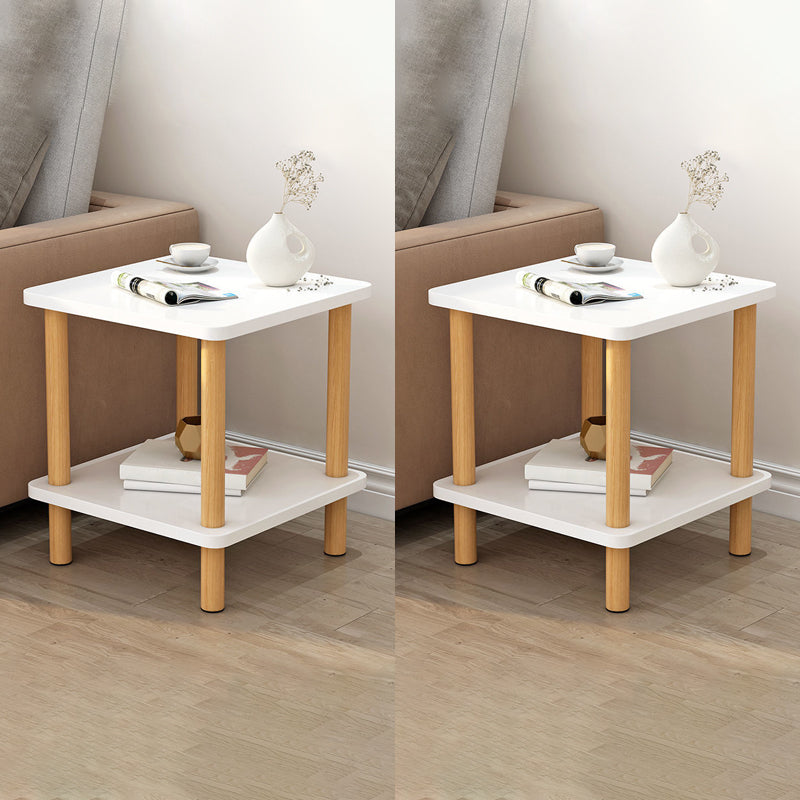 Wooden Side Table Double Tier Modernistic Style Geometric for Living Room