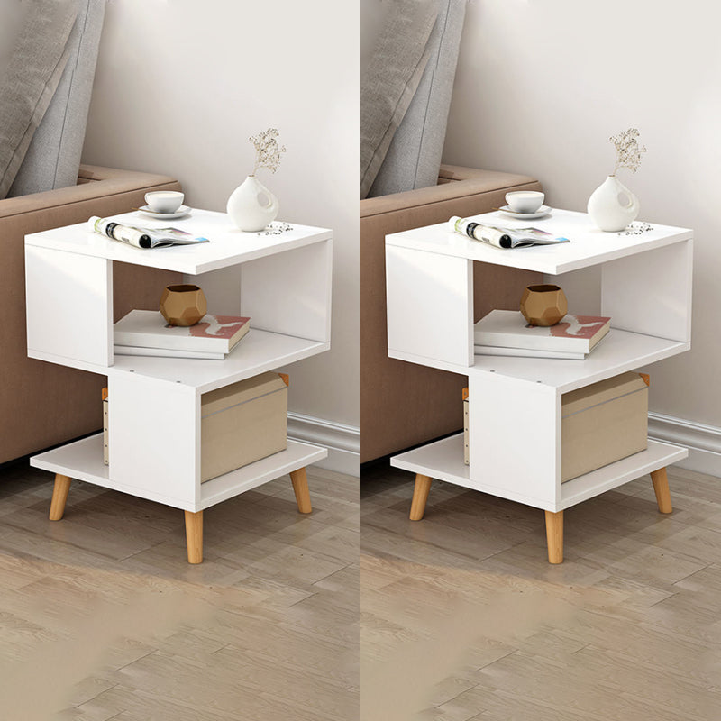 Wooden Side Table Double Tier Modernistic Style Geometric for Living Room