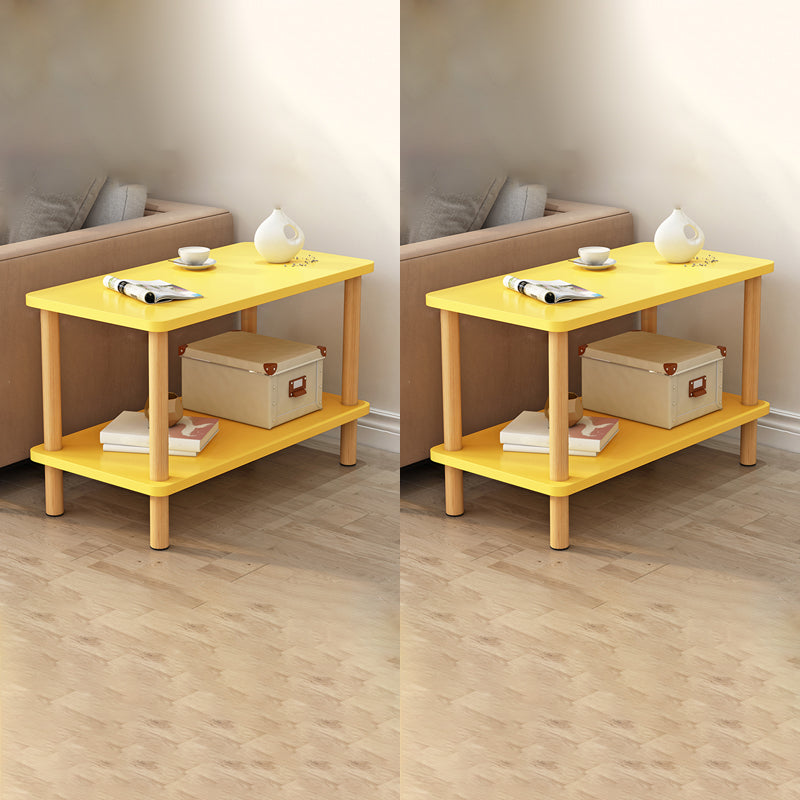 Wooden Side Table Double Tier Modernistic Style Geometric for Living Room