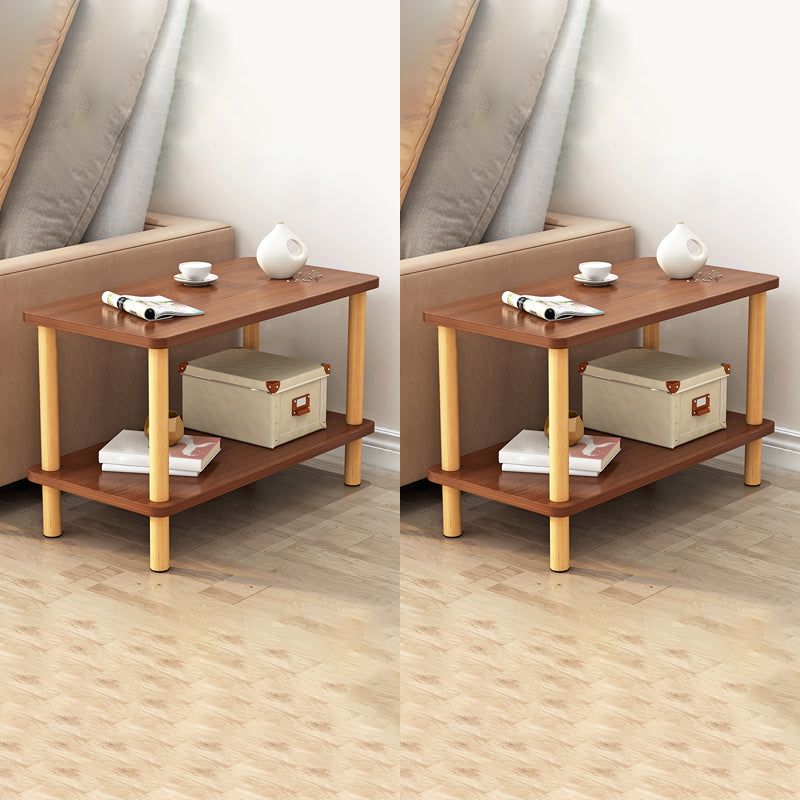 Wooden Side Table Double Tier Modernistic Style Geometric for Living Room