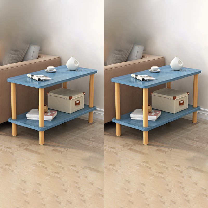 Wooden Side Table Double Tier Modernistic Style Geometric for Living Room