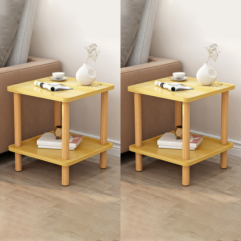 Wooden Side Table Double Tier Modernistic Style Geometric for Living Room