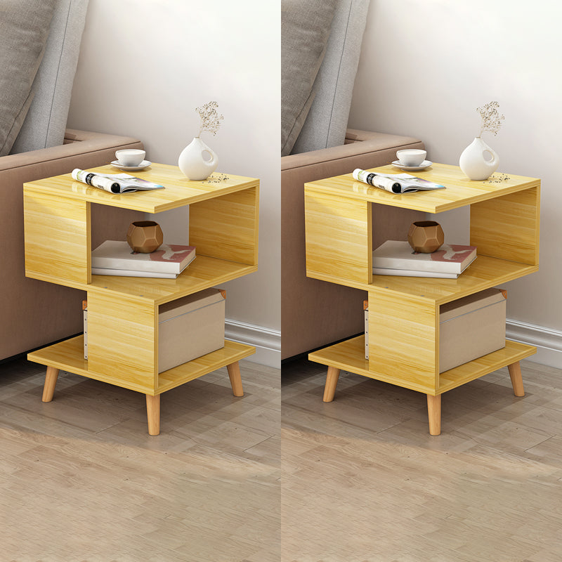 Wooden Side Table Double Tier Modernistic Style Geometric for Living Room