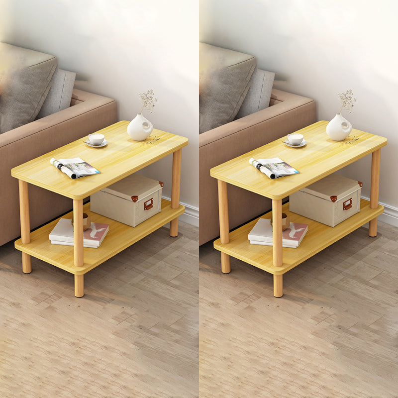 Wooden Side Table Double Tier Modernistic Style Geometric for Living Room