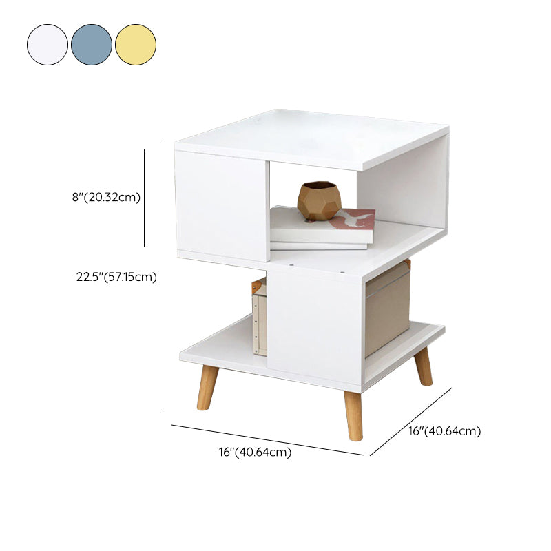Wooden Side Table Double Tier Modernistic Style Geometric for Living Room