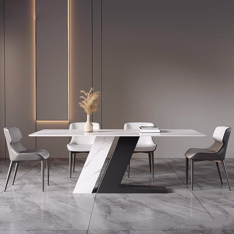 Simplicity Style Dinette Table Rectangle Stone Dinner Table for Kitchen