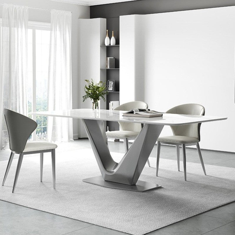 Modern Style Dinette Table Rectangle Stone Dinner Table in White