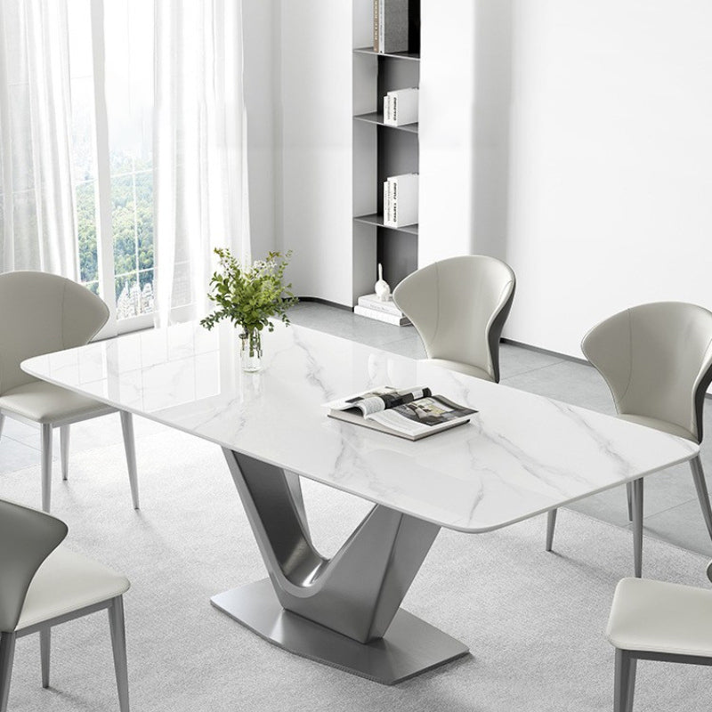 Modern Style Dinette Table Rectangle Stone Dinner Table in White