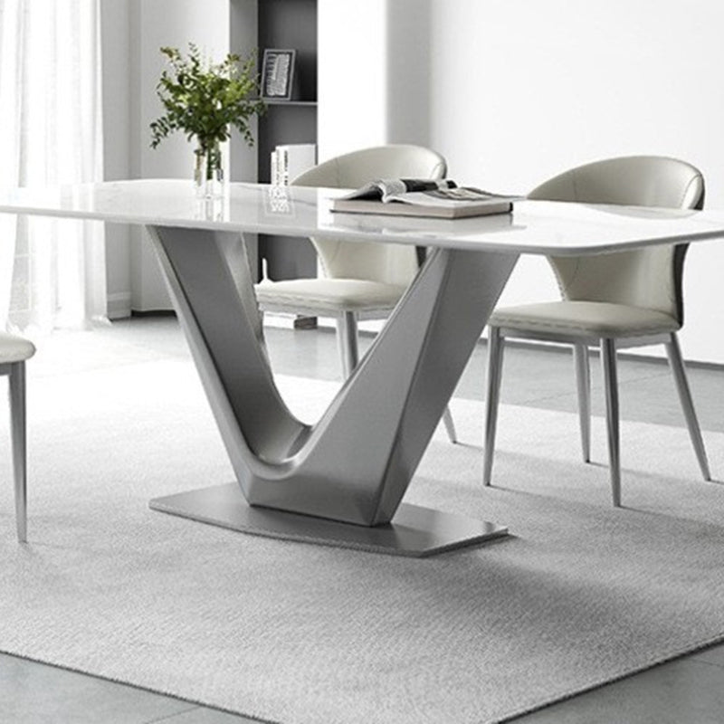 Modern Style Dinette Table Rectangle Stone Dinner Table in White