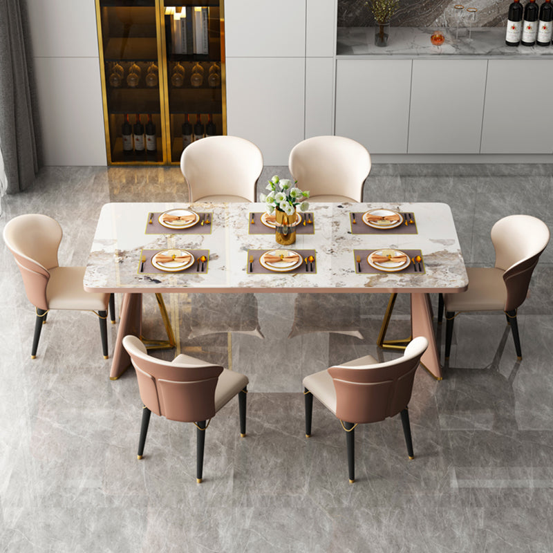 Glam Style Dining Room Table Stone Rectangle Dining Site Table in White