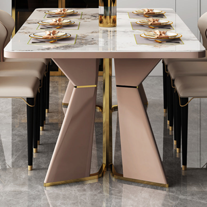 Glam Style Dining Room Table Stone Rectangle Dining Site Table in White