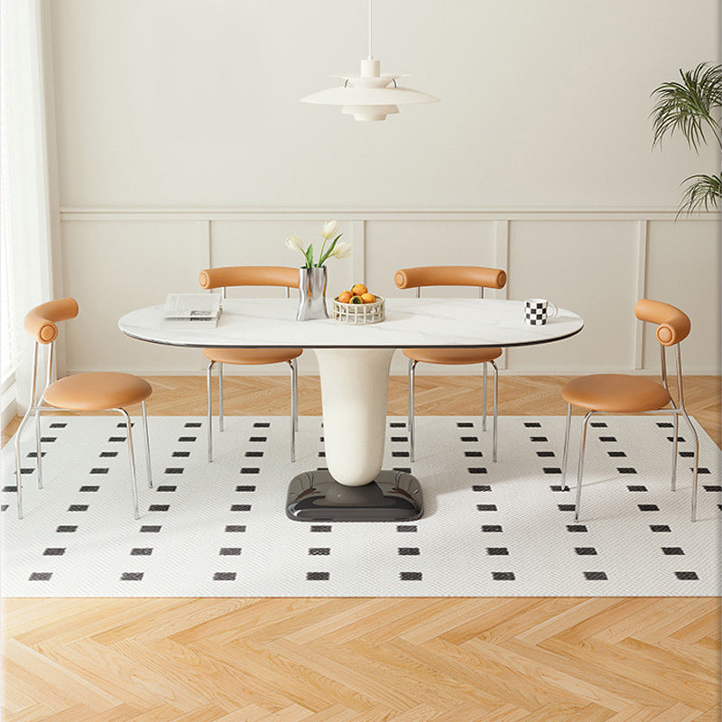 Contemporary Kitchen Dinner Table Oval Pedestal Dining Table