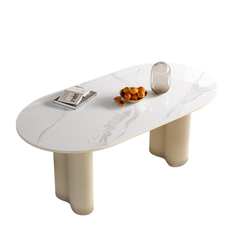 Contemporary Kitchen Dinner Table Oval Double Pedestal Dining Table