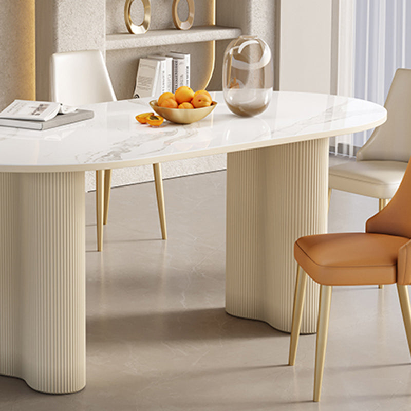 Contemporary Kitchen Dinner Table Oval Double Pedestal Dining Table