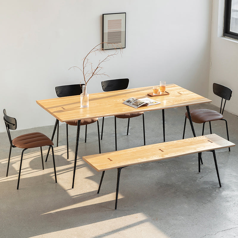 Solid Wood Dining Table Rectangle Metal Base Dinner Table for Dining Room