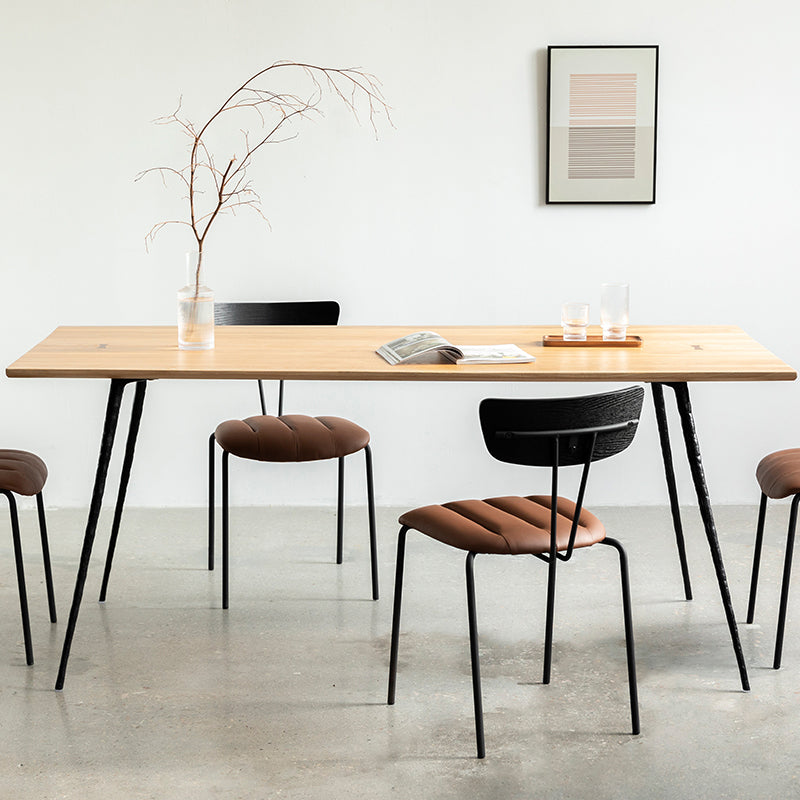 Solid Wood Dining Table Rectangle Metal Base Dinner Table for Dining Room