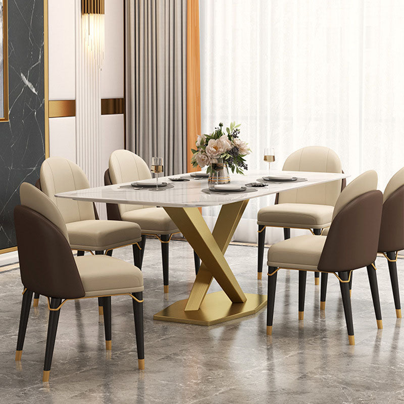 Luxury Dining Room Dinner Table Stone Rectangle Pedestal Dining Table