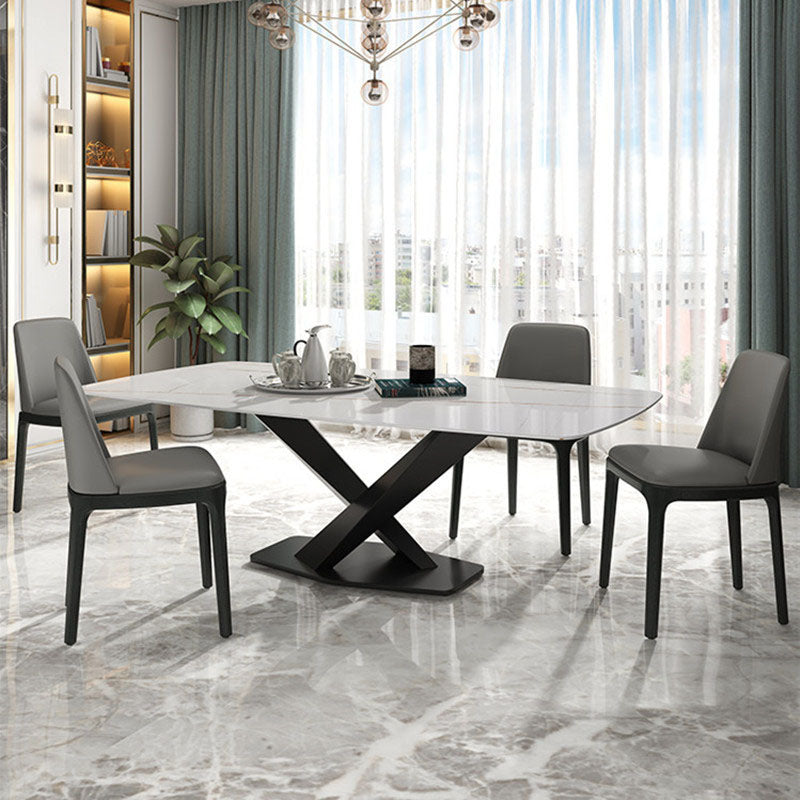 Luxury Dining Room Dinner Table Stone Rectangle Pedestal Dining Table