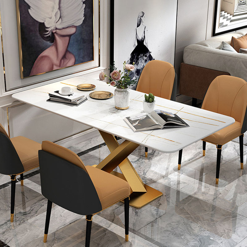 Luxury Dining Room Dinner Table Stone Rectangle Pedestal Dining Table
