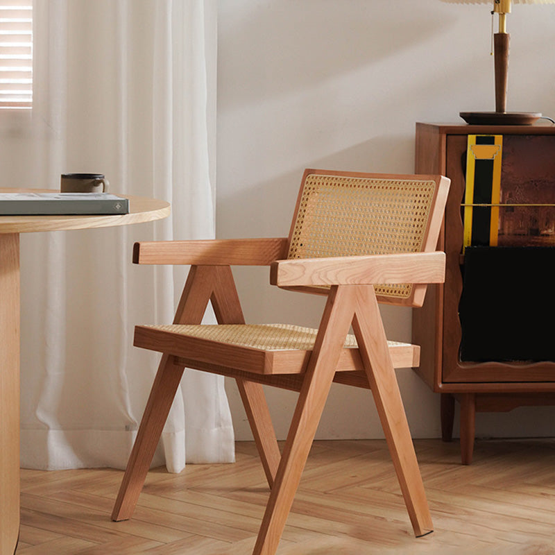 Solid Wood Arm Chair Open Back Dining Arm Chair for Living Room