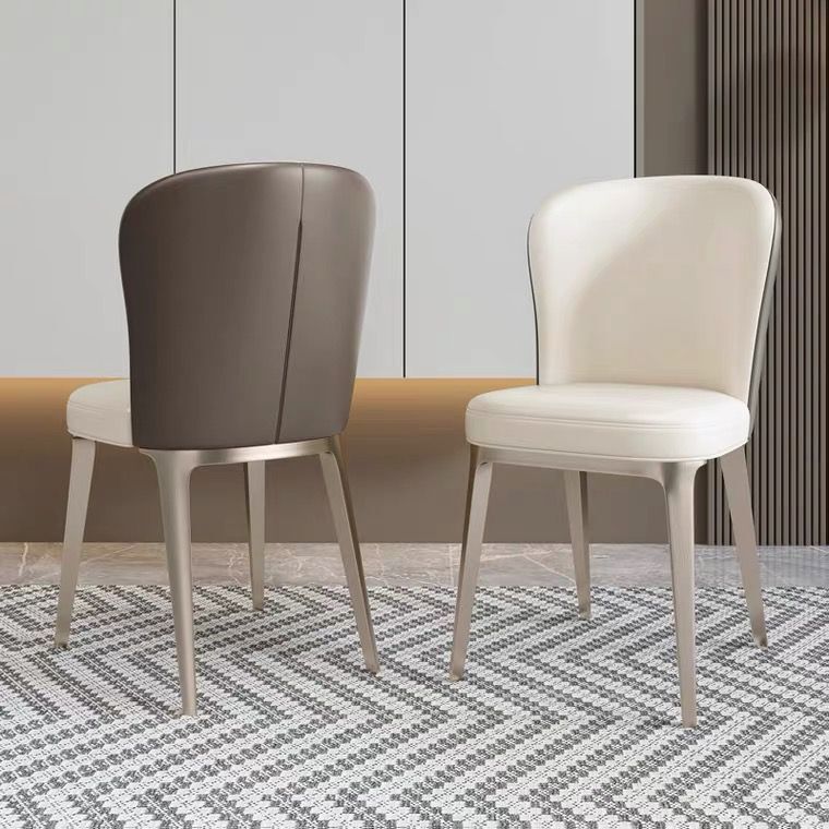 Modern Simple Side Chair Faux Leather Dining Chair with Metal Base for Home Use