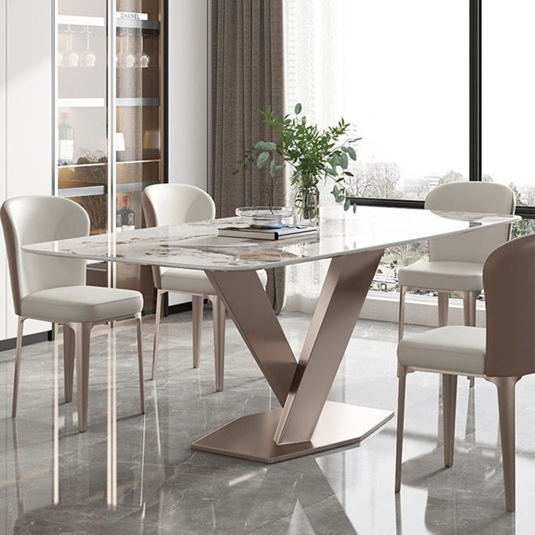 Modern Simple Side Chair Faux Leather Dining Chair with Metal Base for Home Use