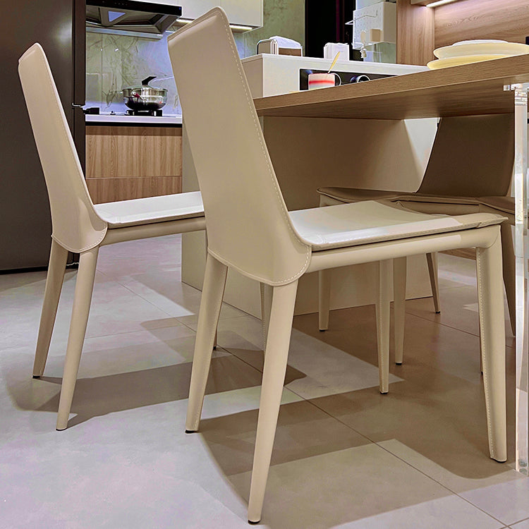 Faux Leather Side Chair Metal Base Armless Dining Chair for Bedroom
