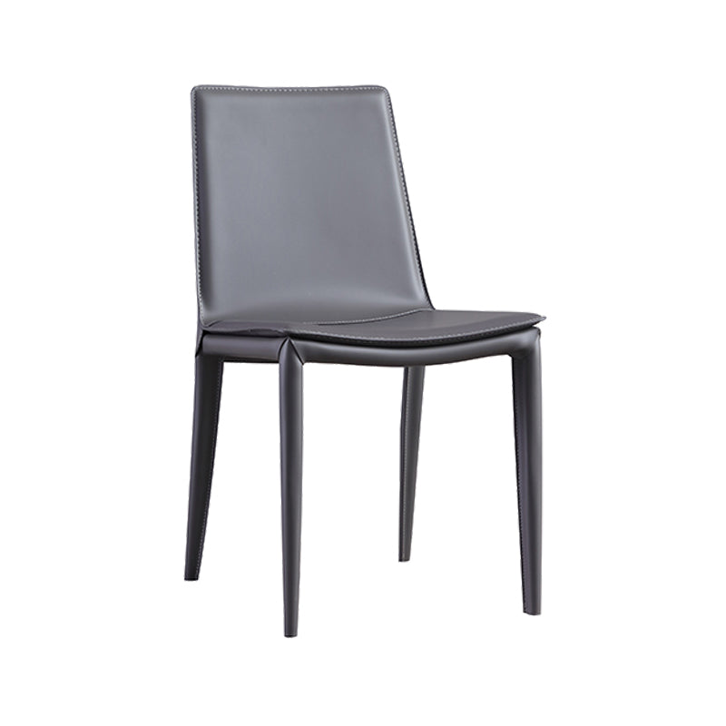 Faux Leather Side Chair Metal Base Armless Dining Chair for Bedroom