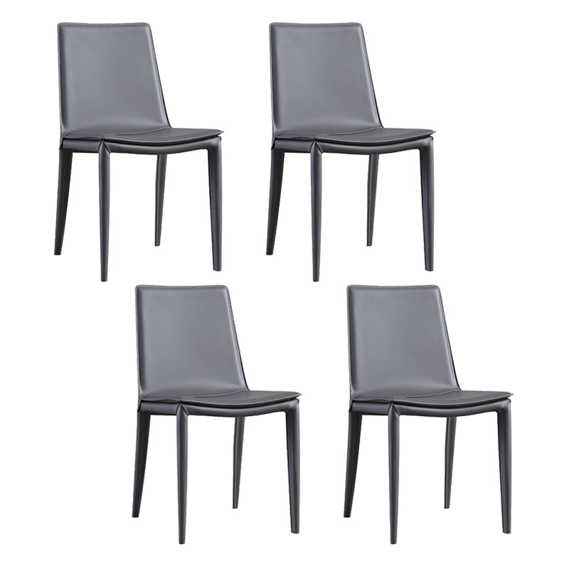 Faux Leather Side Chair Metal Base Armless Dining Chair for Bedroom