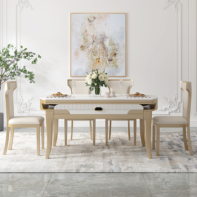 Modern White Stone Dining Table Set 1/2/5/7 Pcs Standard Height Formal Dining Room Set