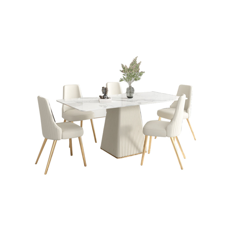 Modern 1/4/5/6/7 Pieces Dining Room Table Rectangle Stone Furniture in White