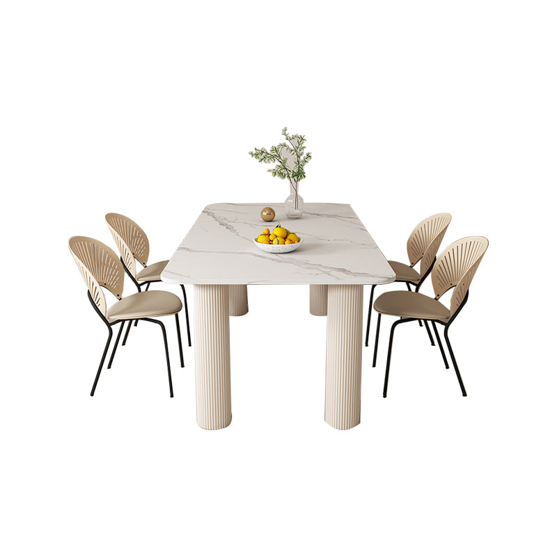 Modern Style 1/4/5/7 Pieces Dining Table Rectangle Stone Furniture in White