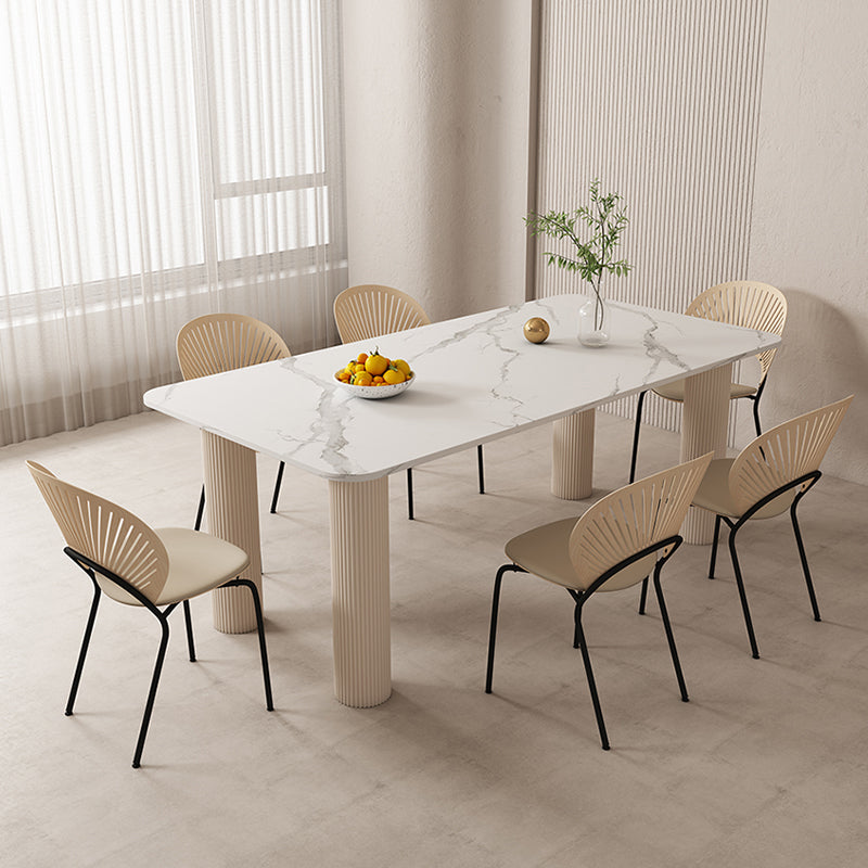 Modern Style 1/4/5/7 Pieces Dining Table Rectangle Stone Furniture in White