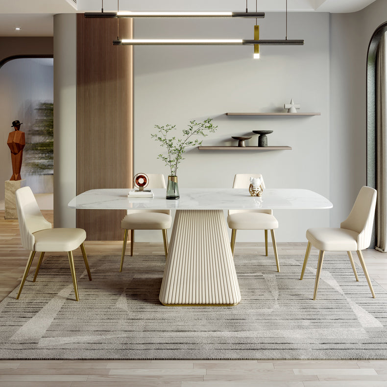 Modern Style 1/2/5/7 Pieces Dining Room Table Rectangle Stone Furniture in White