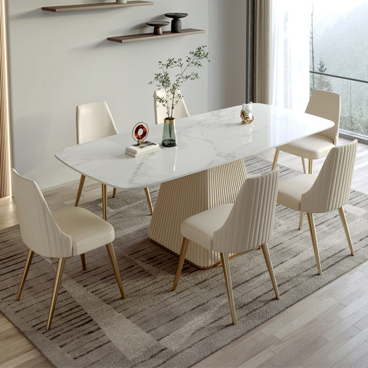 Modern Style 1/2/5/7 Pieces Dining Room Table Rectangle Stone Furniture in White