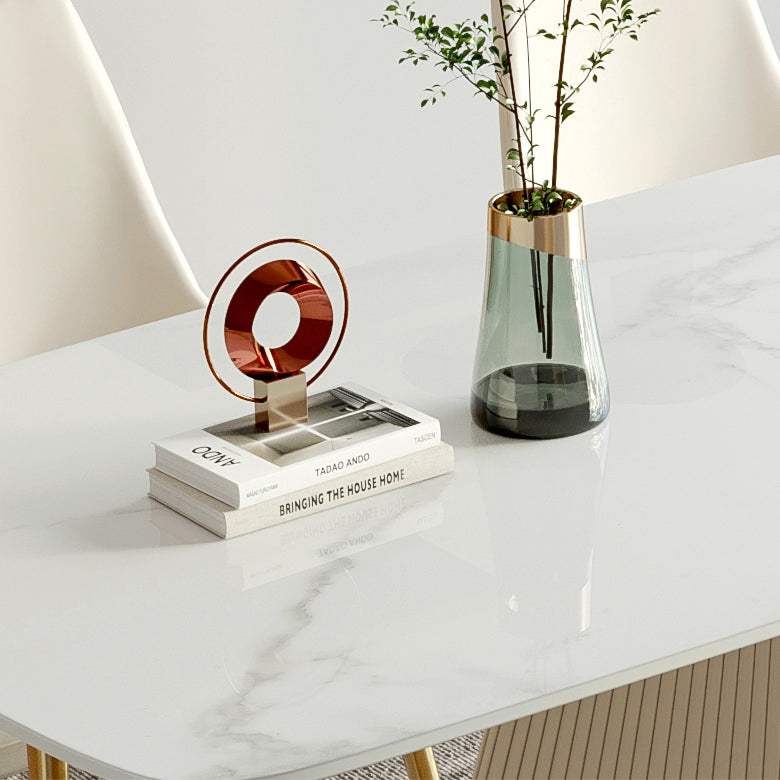 Modern Style 1/2/5/7 Pieces Dining Room Table Rectangle Stone Furniture in White