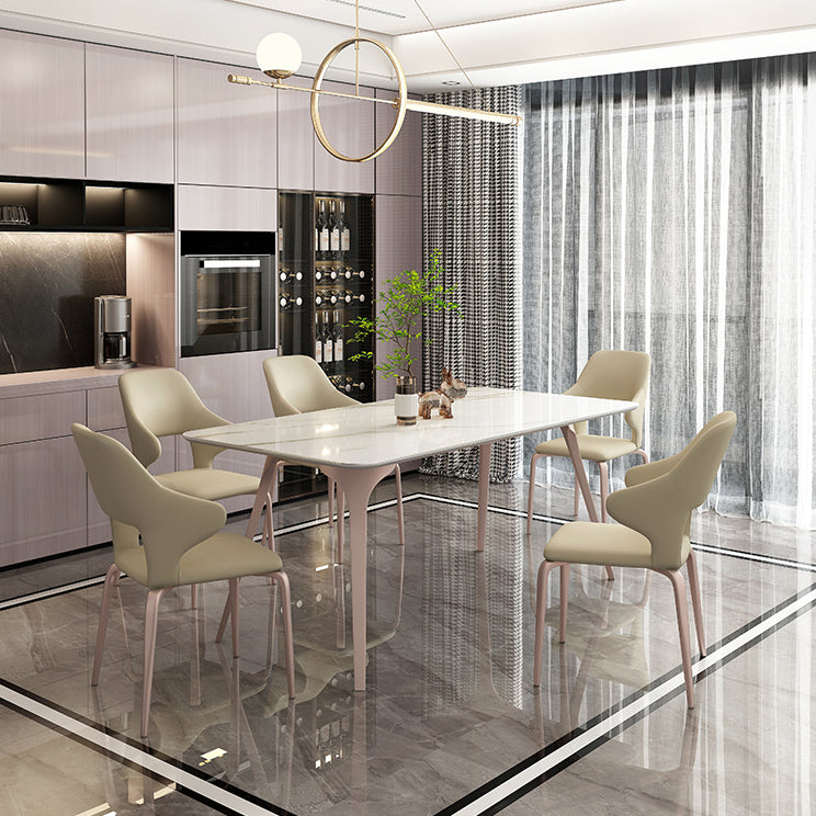 Modern Style 1/4/5/6/7 Pieces Dining Table Rectangle Stone Furniture in White